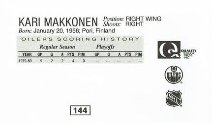 1988-89 Edmonton Oilers Action Magazine Tenth Anniversary Commemerative #144 Kari Makkonen Back