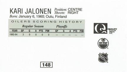 1988-89 Edmonton Oilers Action Magazine Tenth Anniversary Commemerative #148 Kari Jalonen Back