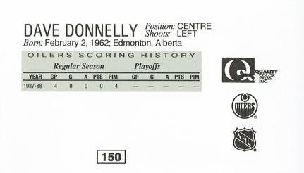 1988-89 Edmonton Oilers Action Magazine Tenth Anniversary Commemerative #150 Dave Donnelly Back