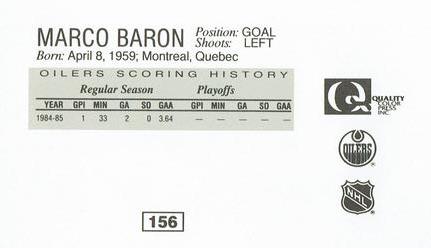 1988-89 Edmonton Oilers Action Magazine Tenth Anniversary Commemerative #156 Marco Baron Back