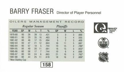 1988-89 Edmonton Oilers Action Magazine Tenth Anniversary Commemerative #158 Barry Fraser Back
