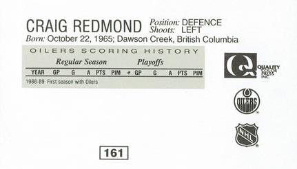 1988-89 Edmonton Oilers Action Magazine Tenth Anniversary Commemerative #161 Craig Redmond Back