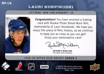 2008-09 Upper Deck - Rookie Playmakers #RP-LK Lauri Korpikoski  Back