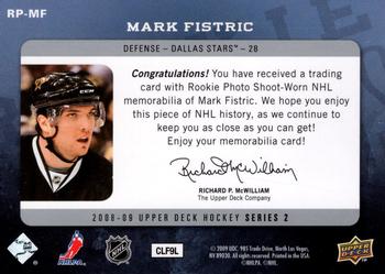 2008-09 Upper Deck - Rookie Playmakers #RP-MF Mark Fistric  Back