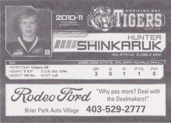 2010-11 Medicine Hat Tigers (WHL) #20 Hunter Shinkaruk Back