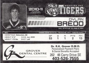 2010-11 Medicine Hat Tigers (WHL) #1 Dylan Bredo Back