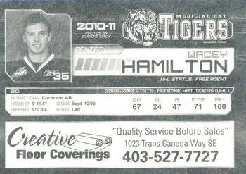 2010-11 Medicine Hat Tigers (WHL) #10 Wacey Hamilton Back