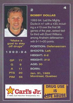 1994-95  Carl's Jr. Anaheim Mighty Ducks #4 Bobby Dollas Back