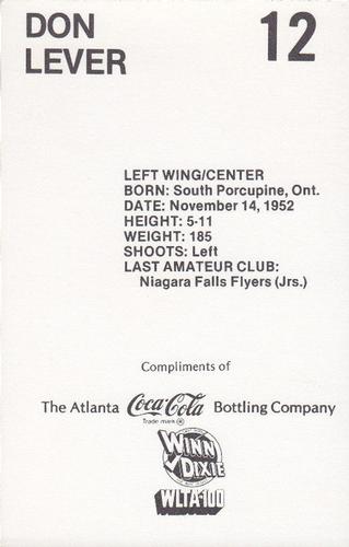 1979-80 Coca-Cola Atlanta Flames #NNO Don Lever Back