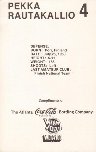 1979-80 Coca-Cola Atlanta Flames #NNO Pekka Rautakallio Back