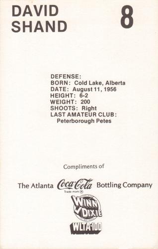 1979-80 Coca-Cola Atlanta Flames #NNO David Shand Back