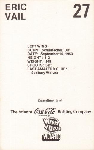 1979-80 Coca-Cola Atlanta Flames #NNO Eric Vail Back