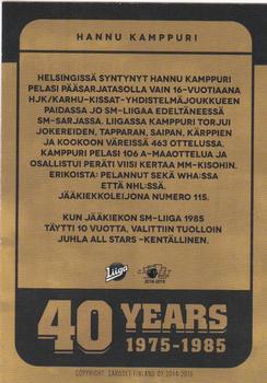 2014-15 Cardset Finland - Liiga 40 #NNO Hannu Kamppuri Back