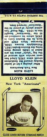 1934-35 Diamond Matchbooks (Tan 1) #NNO Lloyd Klein Front