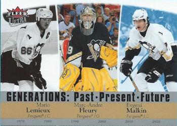 2007-08 Ultra - Generations: Past, Present, Future #G1 Mario Lemieux / Marc-Andre Fleury / Evgeni Malkin Front