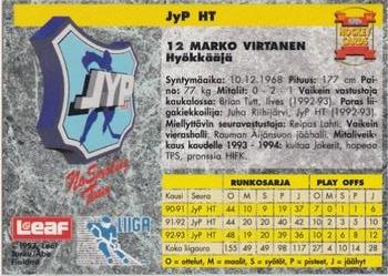 1993-94 Leaf Sisu SM-Liiga (Finnish) - Signature Cards #173 Marko Virtanen Back