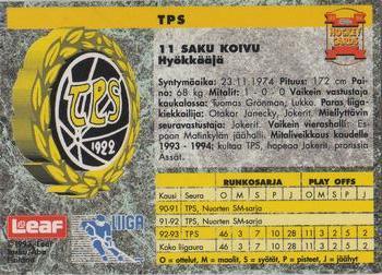 1993-94 Leaf Sisu SM-Liiga (Finnish) - Signature Cards #41 Saku Koivu Back