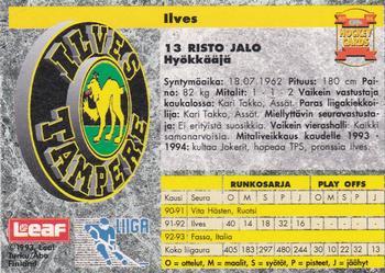 1993-94 Leaf Sisu SM-Liiga (Finnish) - Signature Cards #121 Risto Jalo Back