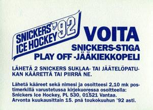 1992 Semic Jaakiekko (Finnish) Stickers #1 Finland Back