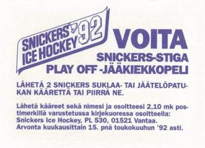 1992 Semic Jaakiekko (Finnish) Stickers #29 Petter Salsten Back