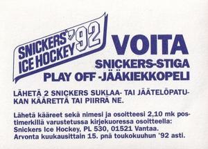 1992 Semic Jaakiekko (Finnish) Stickers #40 Espen Knutsen Back