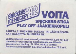 1992 Semic Jaakiekko (Finnish) Stickers #83 Mark Tinordi Back