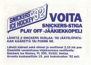 1992 Semic Jaakiekko (Finnish) Stickers #87 Steve Yzerman Back