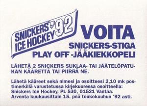 1992 Semic Jaakiekko (Finnish) Stickers #194 Juhani Tamminen Back