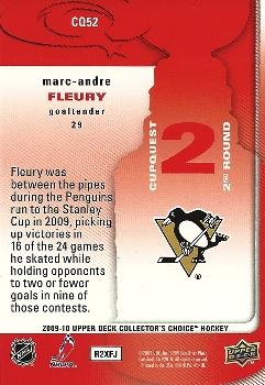 2009-10 Collector's Choice - CupQuest #CQ52 Marc-Andre Fleury Back