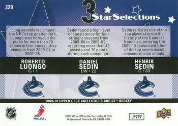 2009-10 Collector's Choice - Reserve #229 Roberto Luongo / Henrik Sedin / Daniel Sedin Back