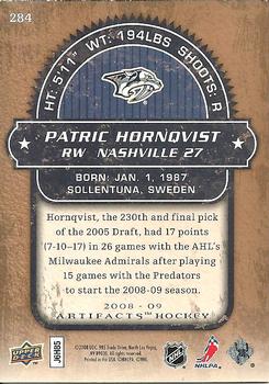 2008-09 Upper Deck Artifacts - Rookies Exchange #284 Patric Hornqvist Back
