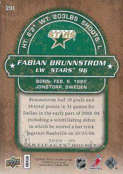 2008-09 Upper Deck Artifacts - Rookies Exchange #291 Fabian Brunnstrom Back