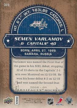 2008-09 Upper Deck Artifacts - Rookies Exchange #311 Semen Varlamov Back