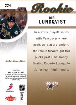 2007-08 Ultra - Gold Medallion #224 Joel Lundqvist Back