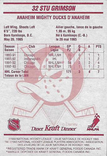 1993-94 Kraft - Kraft Dinner #NNO Stu Grimson Back