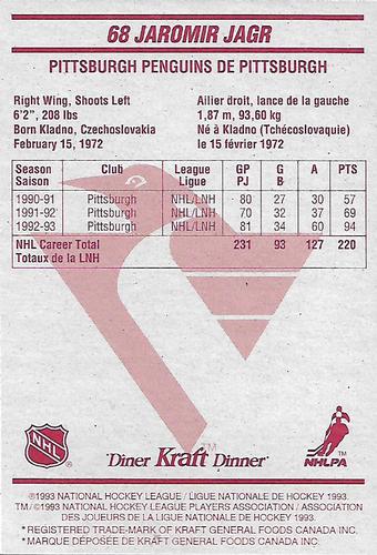 1993-94 Kraft - Kraft Dinner #NNO Jaromir Jagr Back