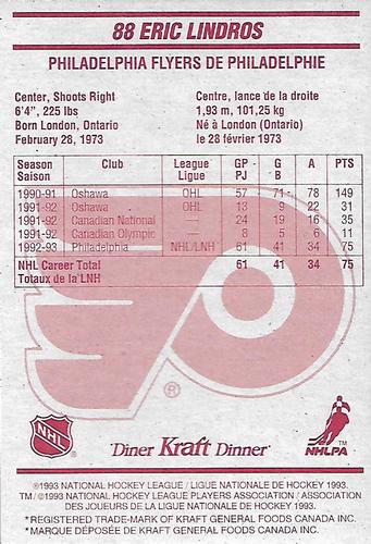 1993-94 Kraft - Kraft Dinner #NNO Eric Lindros Back