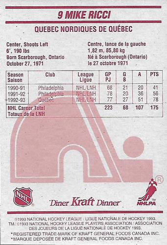 1993-94 Kraft - Kraft Dinner #NNO Mike Ricci Back