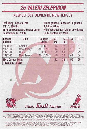 1993-94 Kraft - Kraft Dinner #NNO Valeri Zelepukin Back