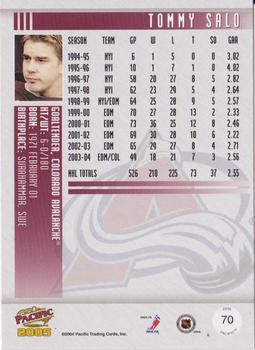 2004-05 Pacific - Red #70 Tommy Salo Back