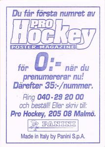 1995 Panini World Hockey Championship Stickers (Finnish/Swedish) #1 Bill Ranford Back