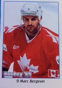 1995 Panini World Hockey Championship Stickers (Finnish/Swedish) #9 Marc Bergevin Front
