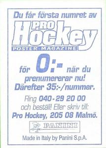 1995 Panini World Hockey Championship Stickers (Finnish/Swedish) #106 Benjamin Agnel Back