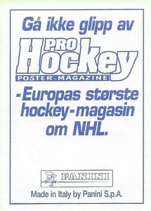 1995 Panini World Hockey Championship Stickers (Finnish/Swedish) #124 Andreas Zehnder Back