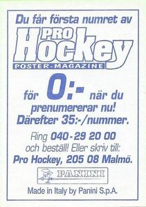 1995 Panini World Hockey Championship Stickers (Finnish/Swedish) #178 Ville Peltonen Back