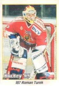 1995 Panini World Hockey Championship Stickers (Finnish/Swedish) #187 Roman Turek Front