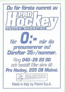 1995 Panini World Hockey Championship Stickers (Finnish/Swedish) #291 Thomas Steen Back