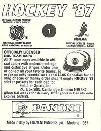 1987-88 Panini Hockey Stickers #1 Stanley Cup Back