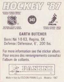 1987-88 Panini Stickers #343 Garth Butcher Back