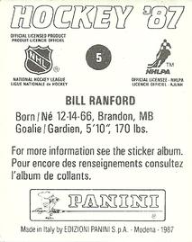 1987-88 Panini Stickers #5 Bill Ranford Back